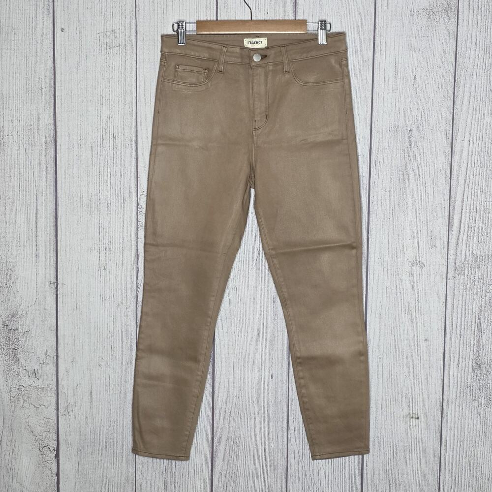 L'AGENCE Margot High Rise Coated Skinny Jeans Leather Look Brown, Size 30